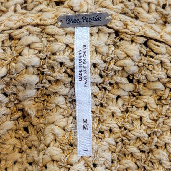 Free People Chunky Knit Crochet Hoodie Long Tunic Pullover Sweater Size M - Picture 14 of 16